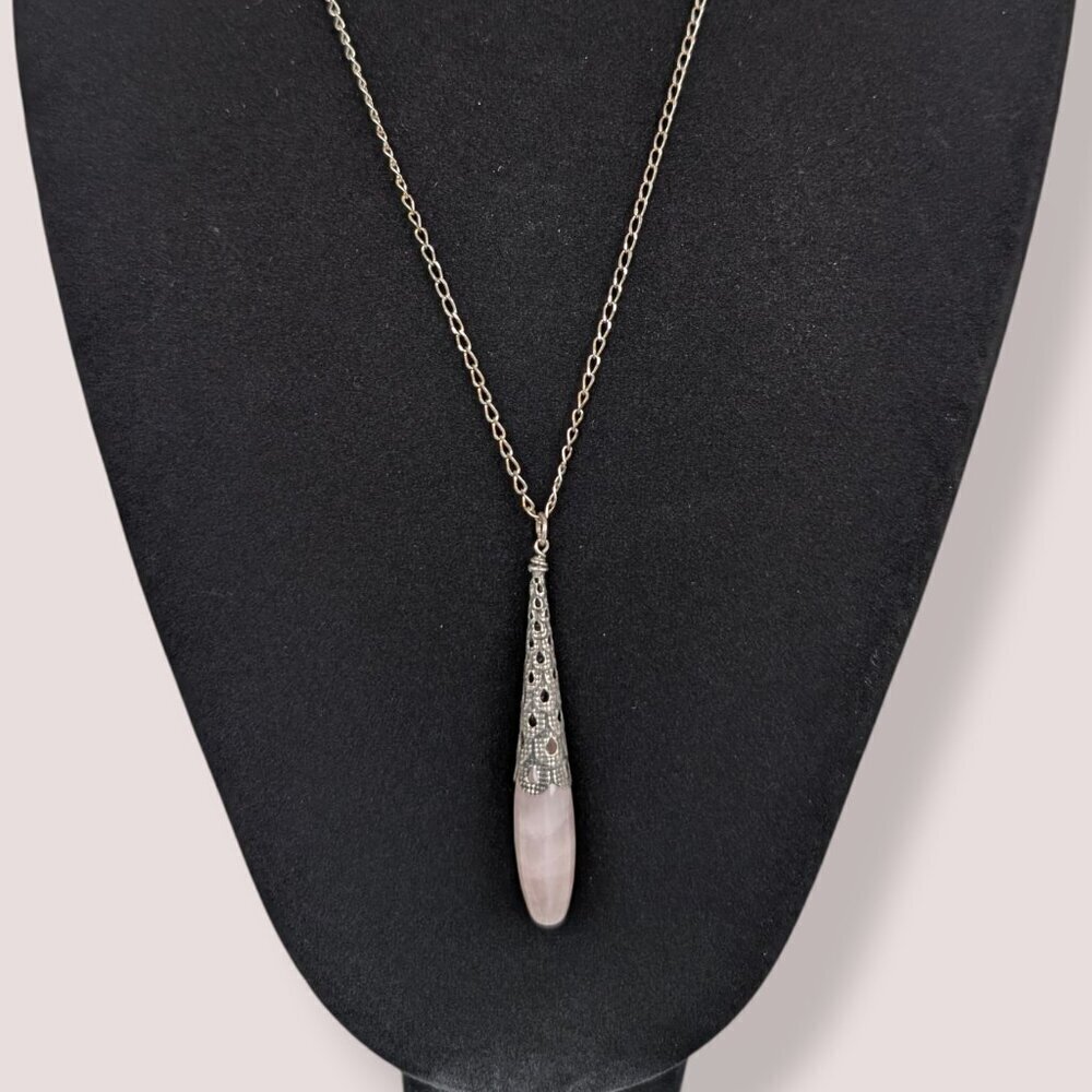 V. Pink Quartz Filigree-Like Pendant Necklace